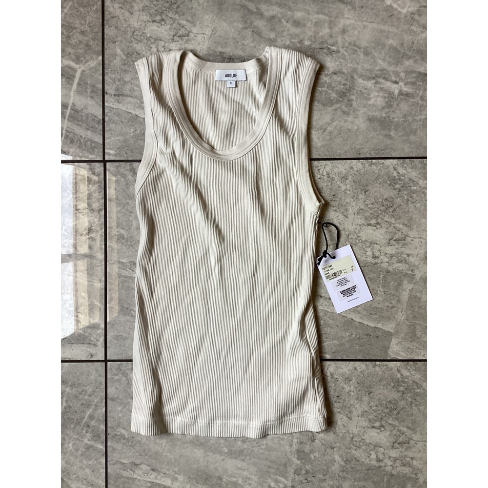 AGOLDE Poppy Tank A7368-1260 Bone White Ribbed Organic Cotton Scoop Neck Top S